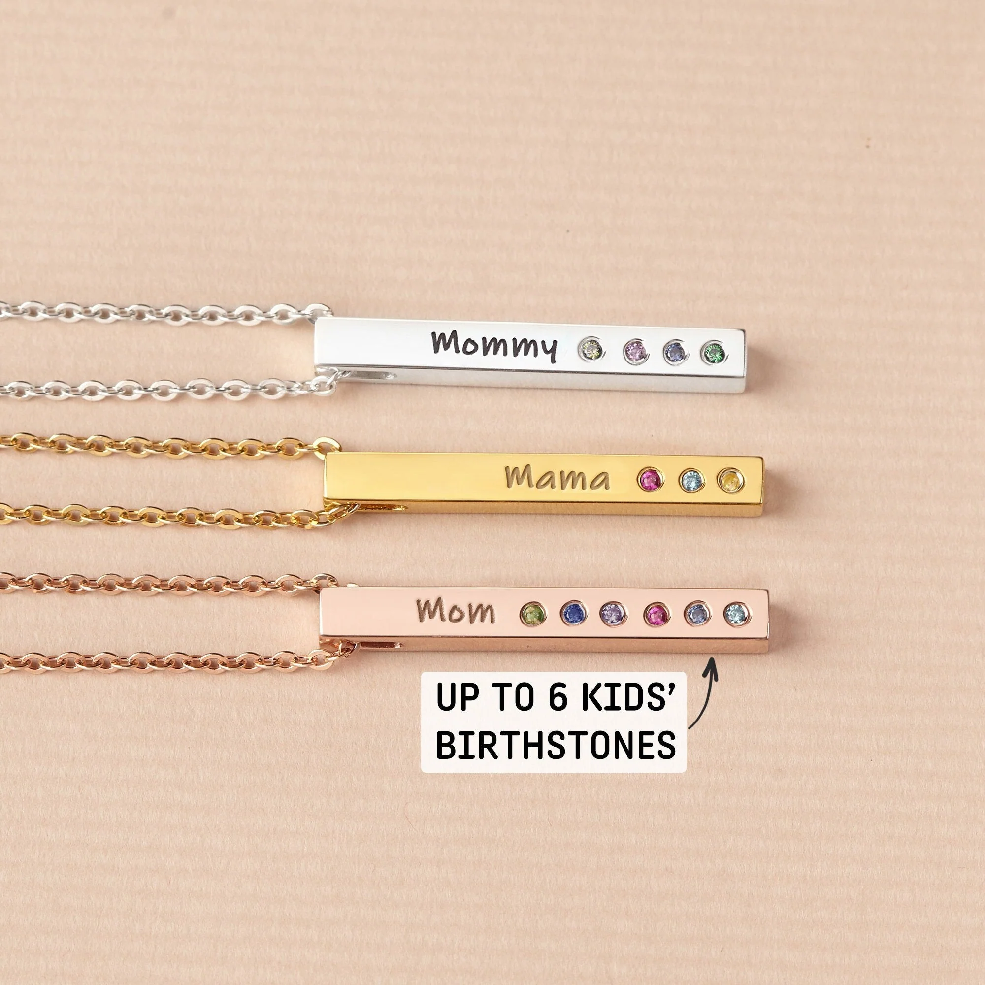 Personalized Grandma Mom Family Birthstone Bar Necklace - Image 4