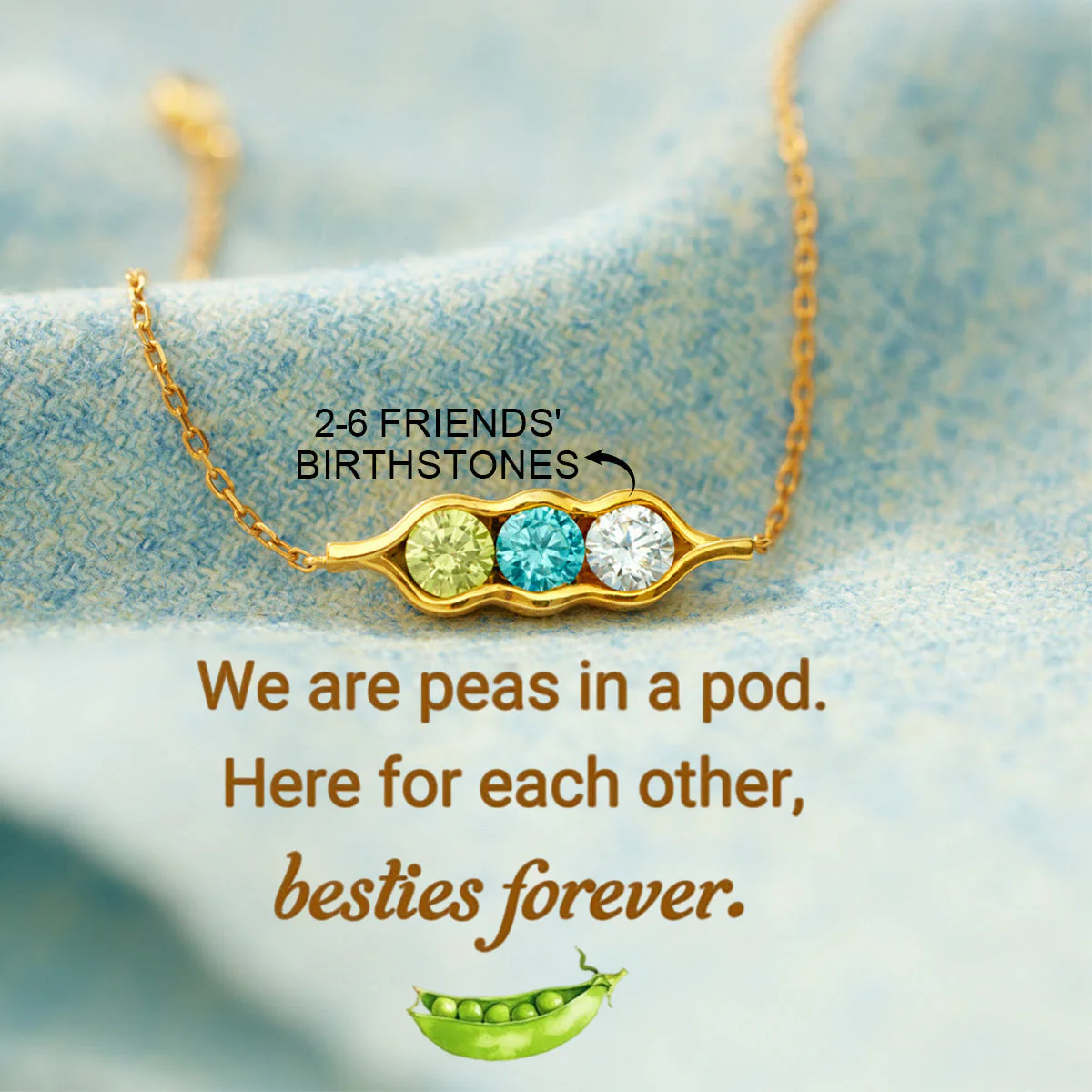 Personalized Bestie Forever Peas in a Pod 2-6 Birthstones Bracelet - Image 2