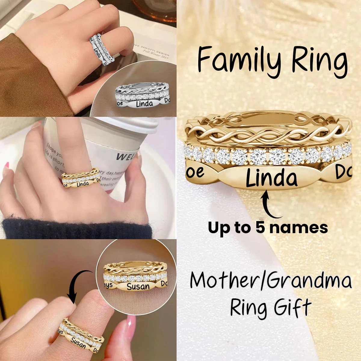 Personalized Grandma Mom Stacking Name Ring