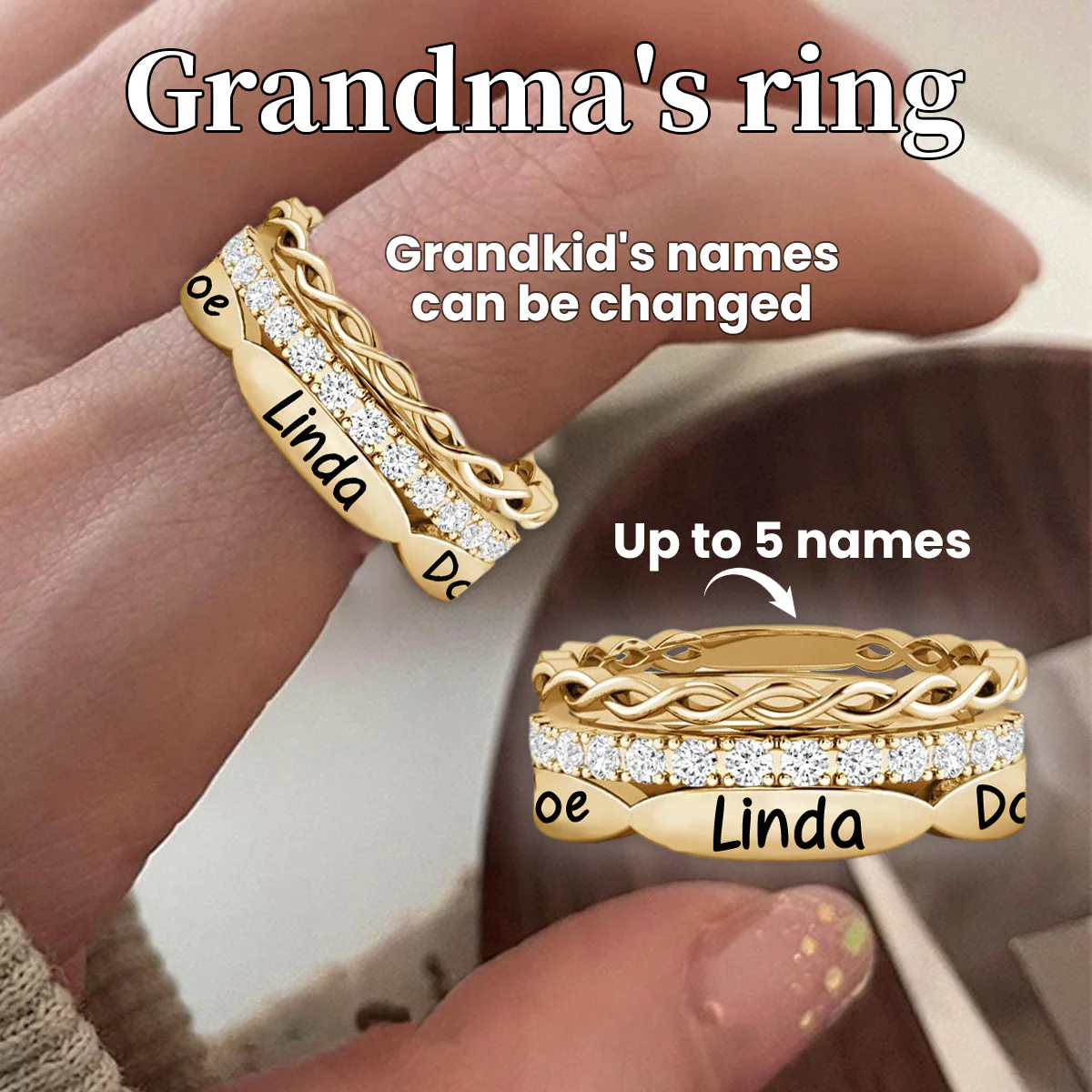 Personalized Grandma Mom Stacking Name Ring - Image 2