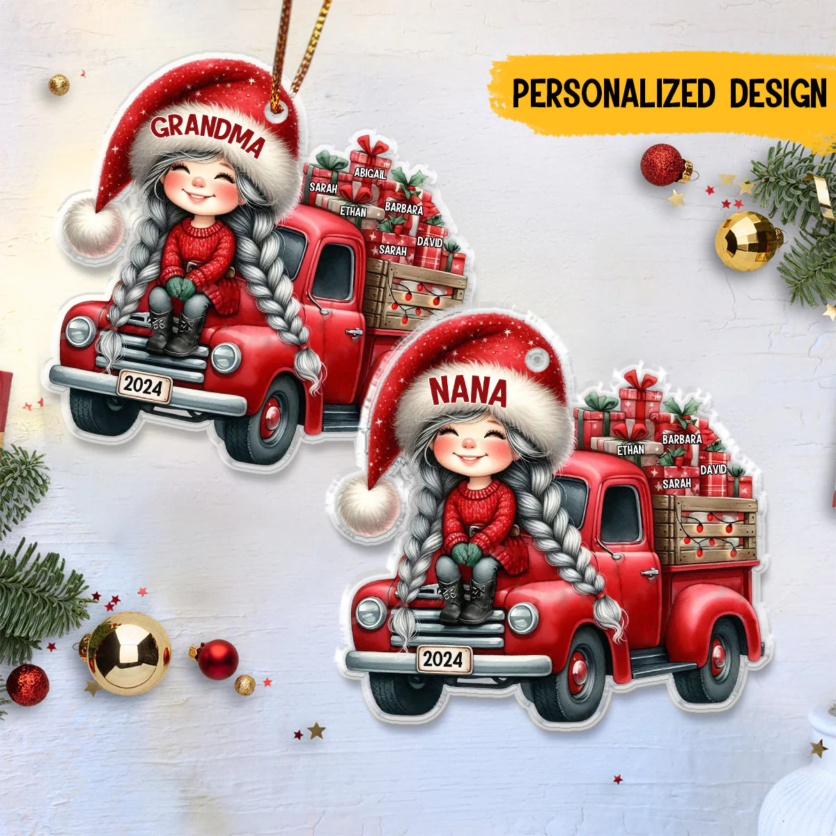 Personalized Truck Grandma Nana With Kids Gift Ornament - Image 2