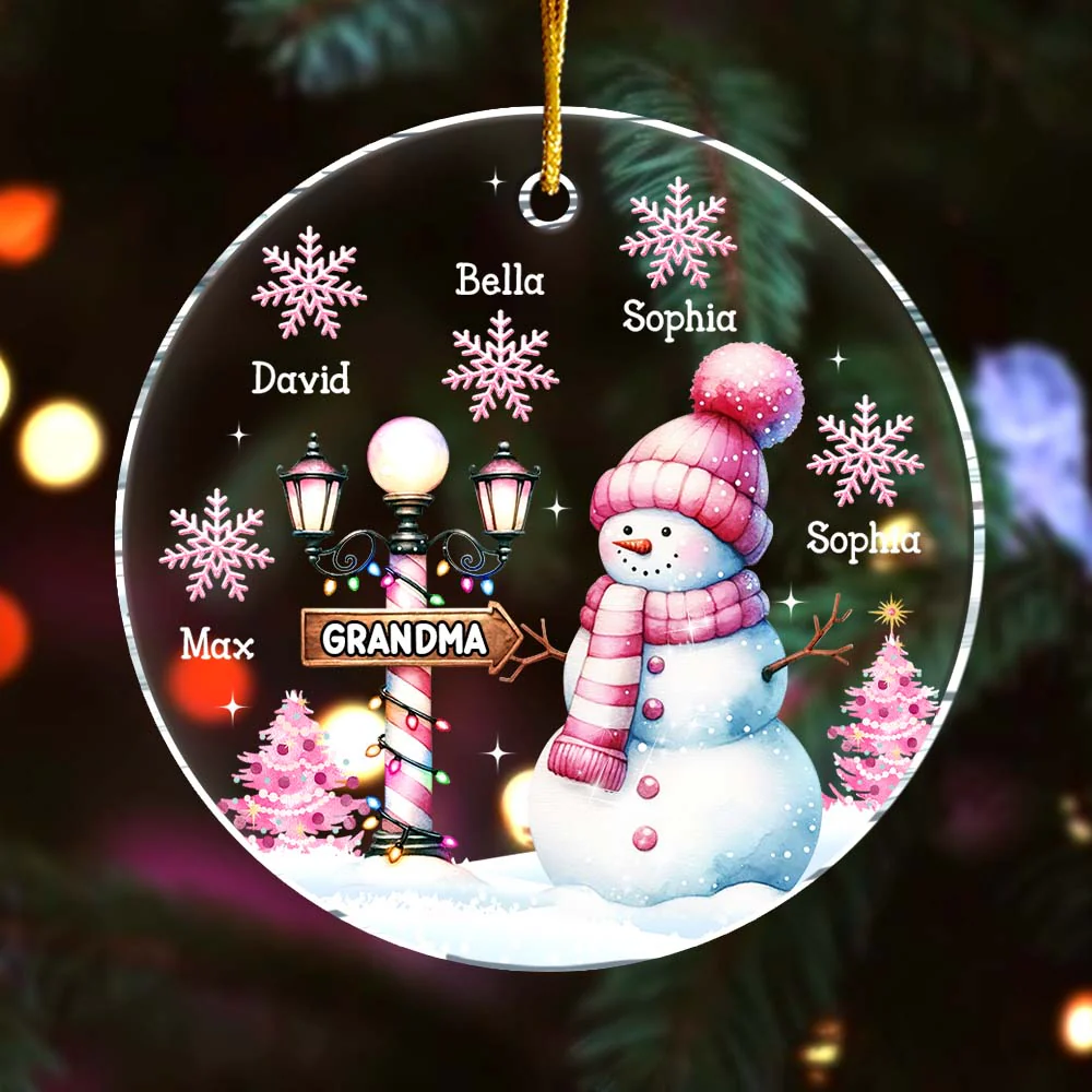 Personalized Grandma Snowman Acrylic Circle Ornament - Image 2