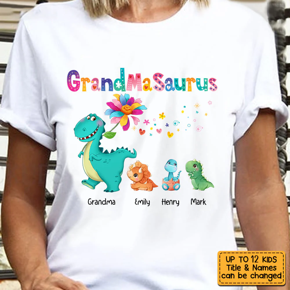 Personalized Grandmasaurus Colorful Flower T Shirt - Image 7