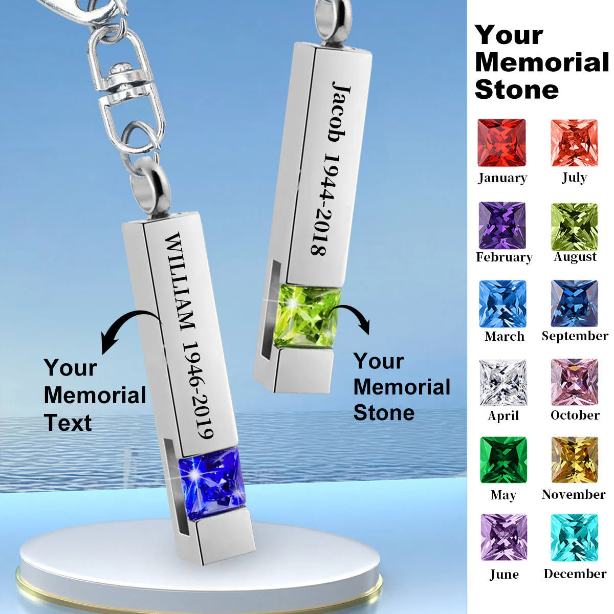 Personalized Birthstone Memorial Urn Keychain - Image 2