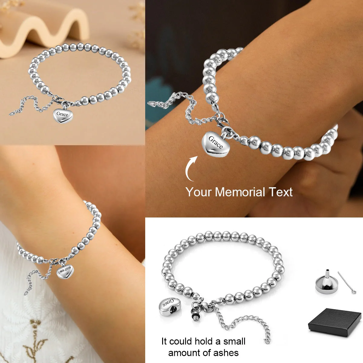 Personalized Heart Pendant Memorial Urn Bracelet - Gift For Christmas - Image 3