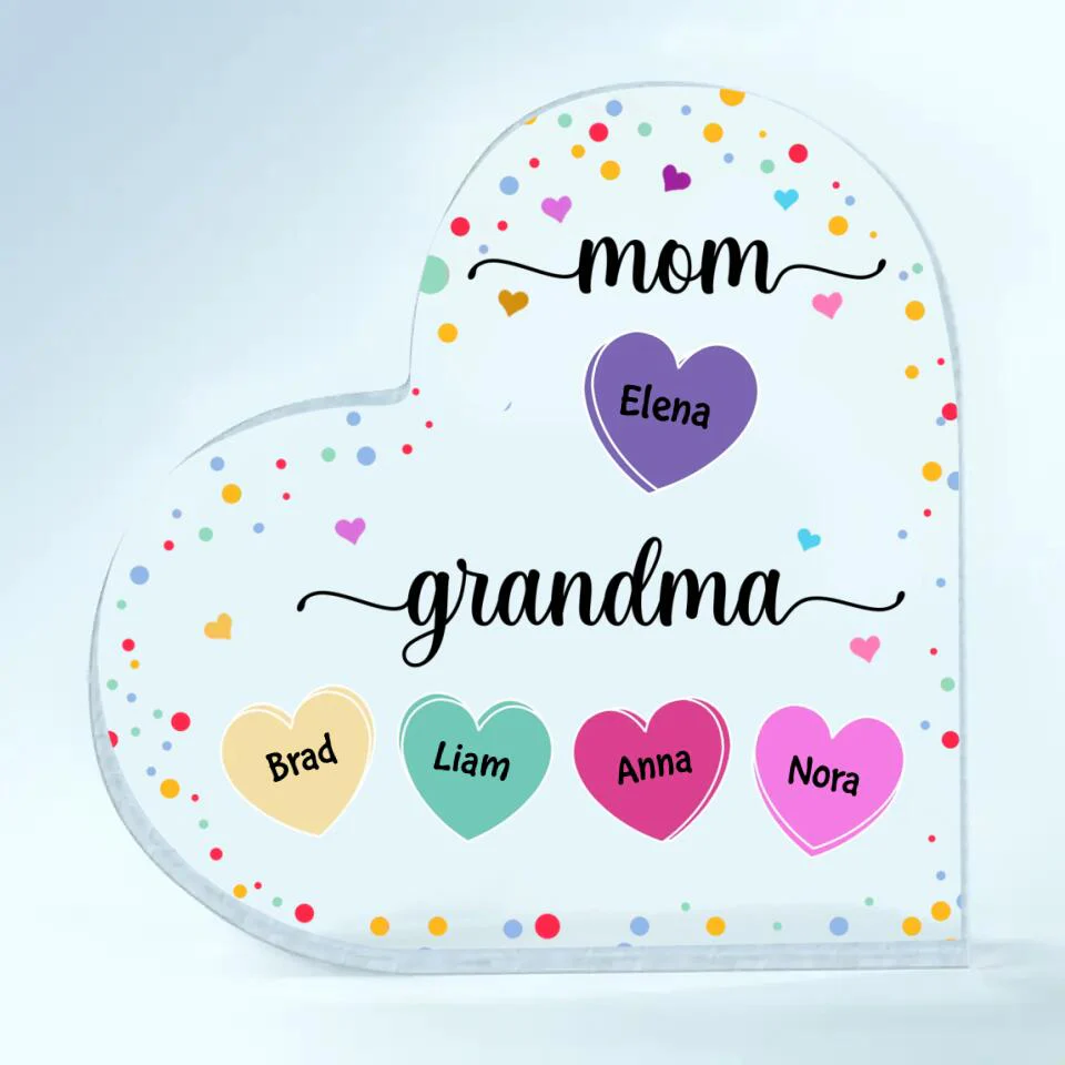 Personalized Heart-Shaped Acrylic Plaque - Gift For Grandma - Mom, Grandma And Grandkids - Image 2