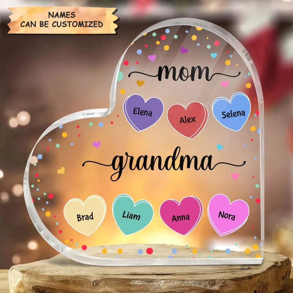 Personalized Heart-Shaped Acrylic Plaque - Gift For Grandma - Mom, Grandma And Grandkids - Image 3