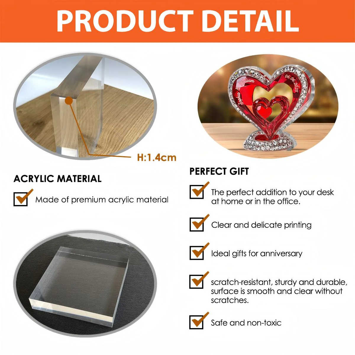Personalized Heart Shaped Couple Acrylic Plaque - Image 2