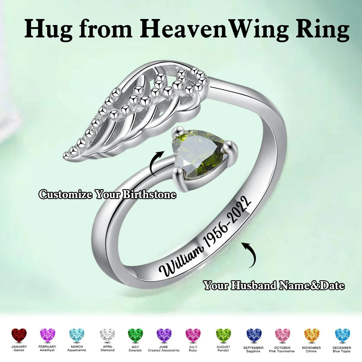 Personalized Hug from Heaven Wing Birthstone Ring - Image 2