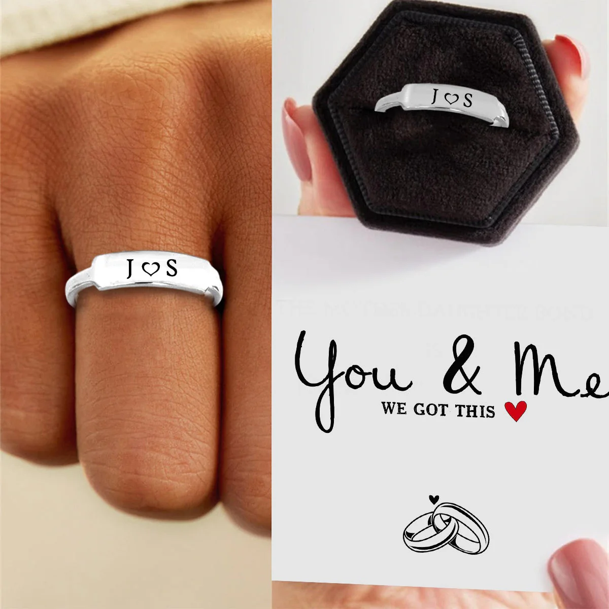 Personalized Initials Delicate Dainty Bar Ring - Gift For Couple - Image 2