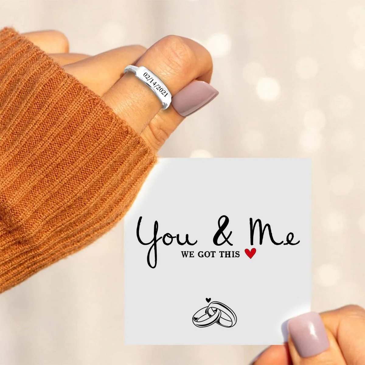 Personalized Initials Delicate Dainty Bar Ring - Gift For Couple - Image 3
