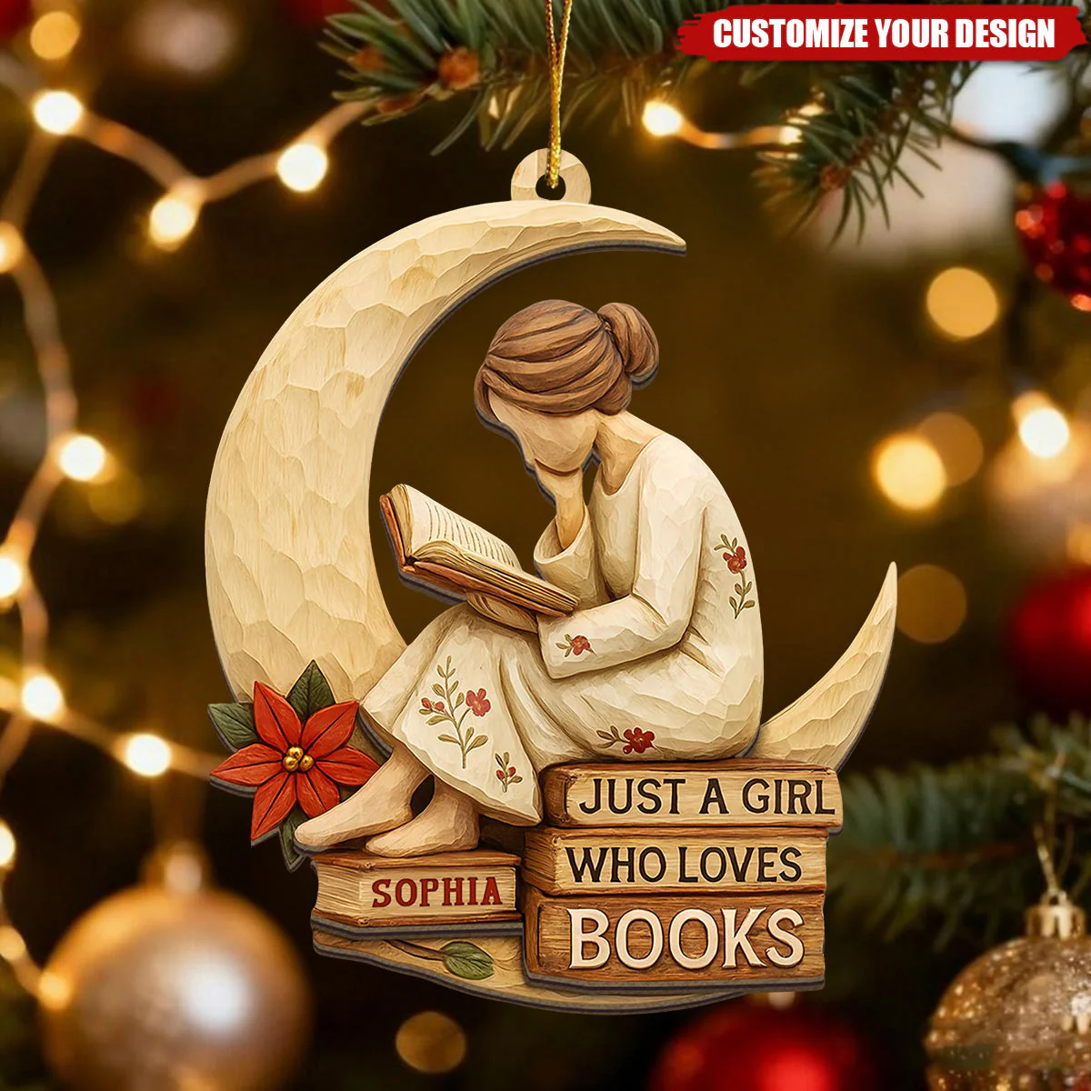 Personalized Just A Girl Who Loves Books Ornament, Gift for Book Lovers - Image 2