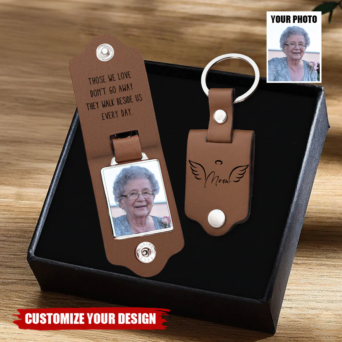 Personalized Leather Keychain with Photo, Memorial Keepsake, Sympathy Gift - Image 2
