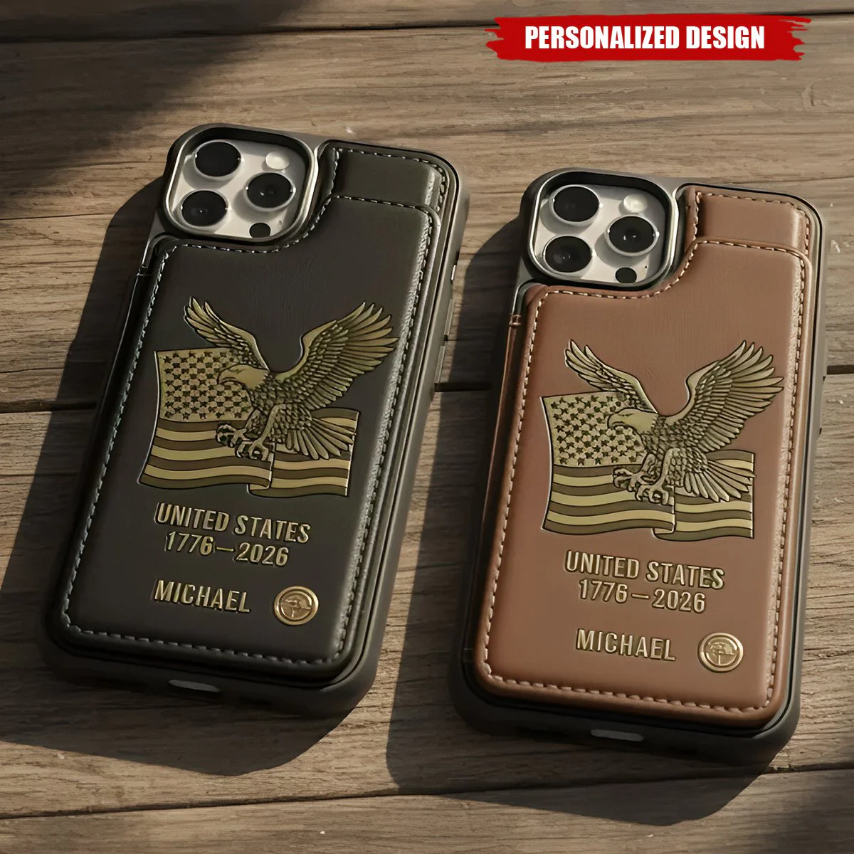 Personalized Leather Wallet Phone Case | US 250th Anniversary Gift | Veteran Gift - Image 2