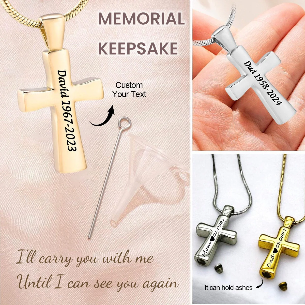 Personalized Memorial Cross Urn Necklace - Gift For Lover - Image 2