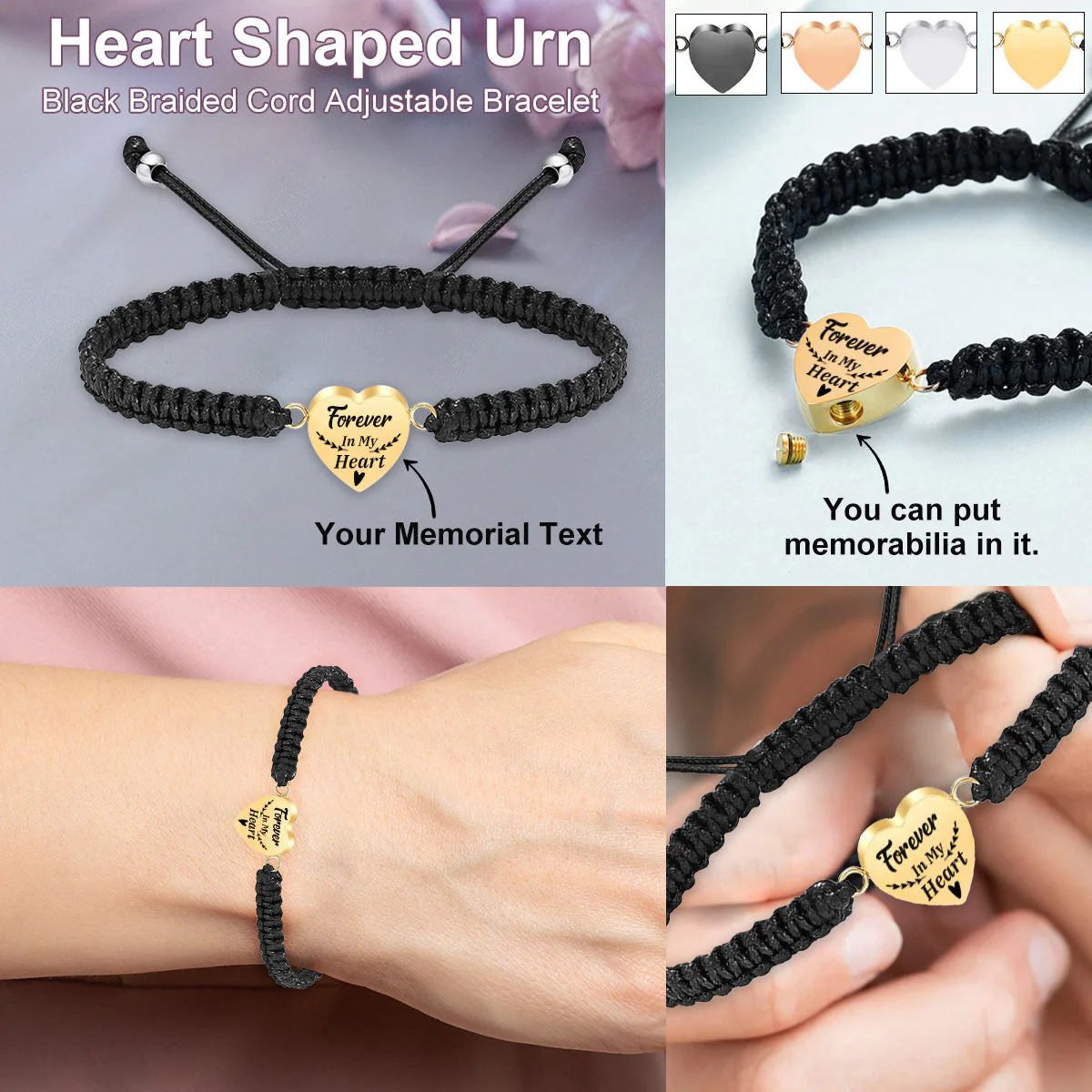 Personalized Memorial Heart Adjustable Bracelet - Image 3