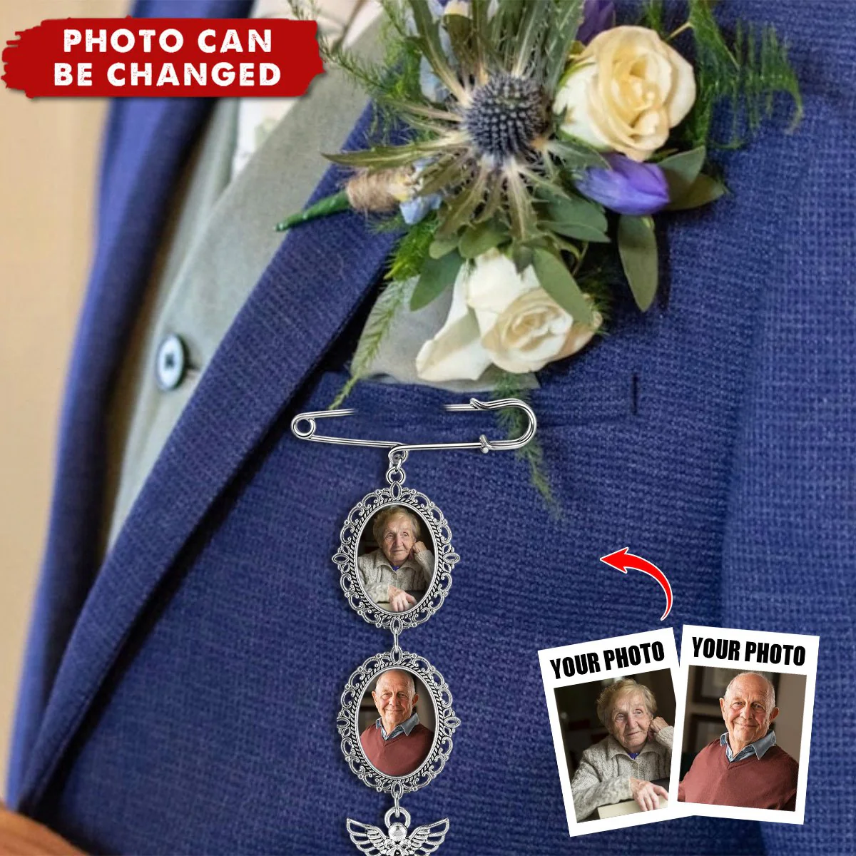 Personalized Memorial Lapel Pin With Photos - Image 2