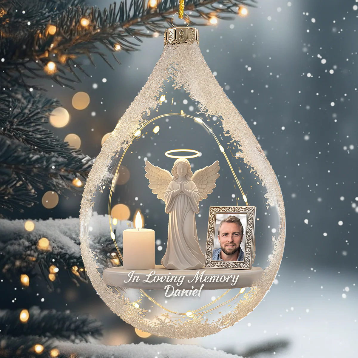 Personalized Memorial Ornament – Angel and Candle Christmas Tree Decor - Image 2