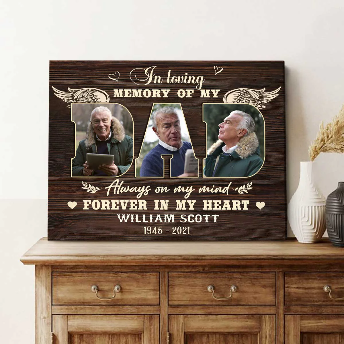 Personalized Memorial Photo Canvas, Sympathy Gifts For Loss Of Father