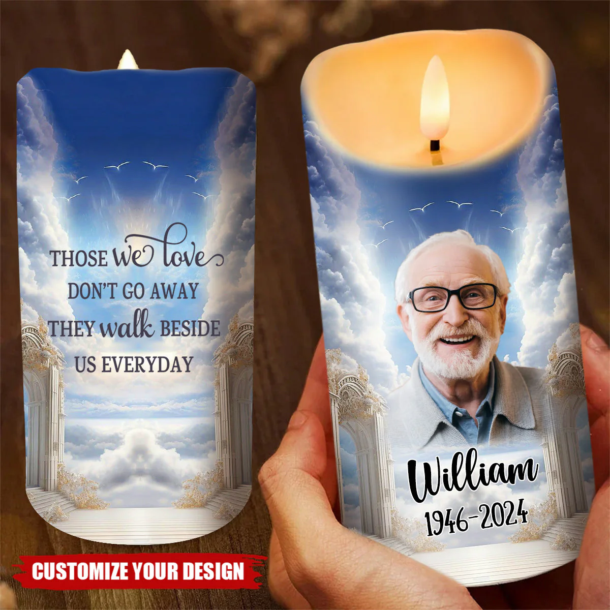 Personalized Memorial Upload Photo Heaven Gate Sky LED Candle - Image 2