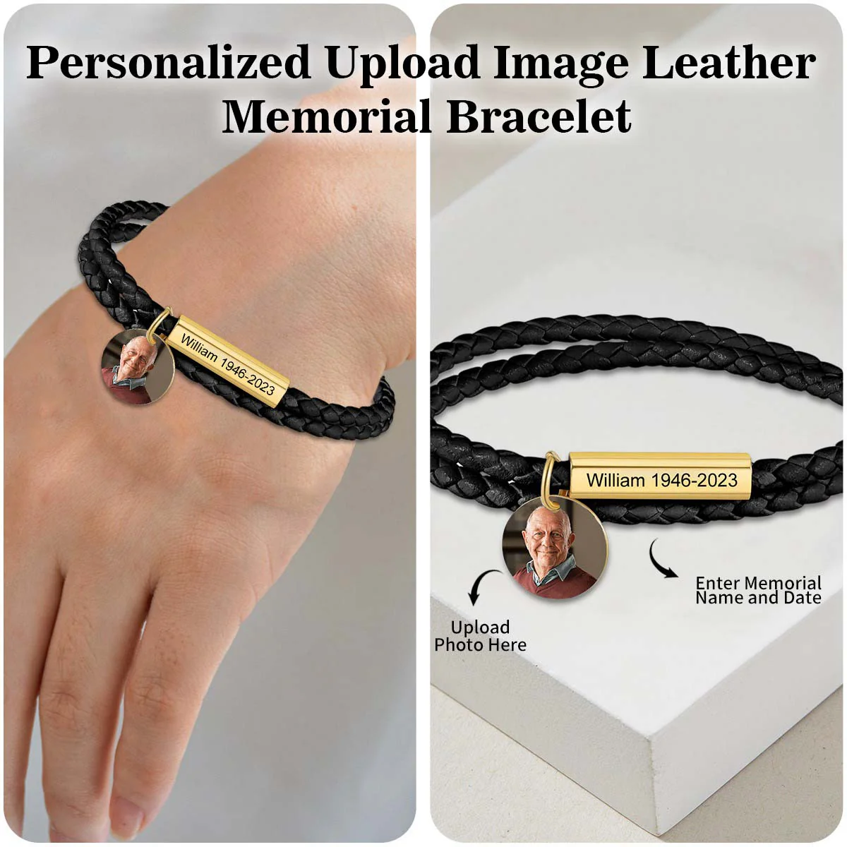 Personalized Memorial Upload Photo Leather Bracelet - Image 2