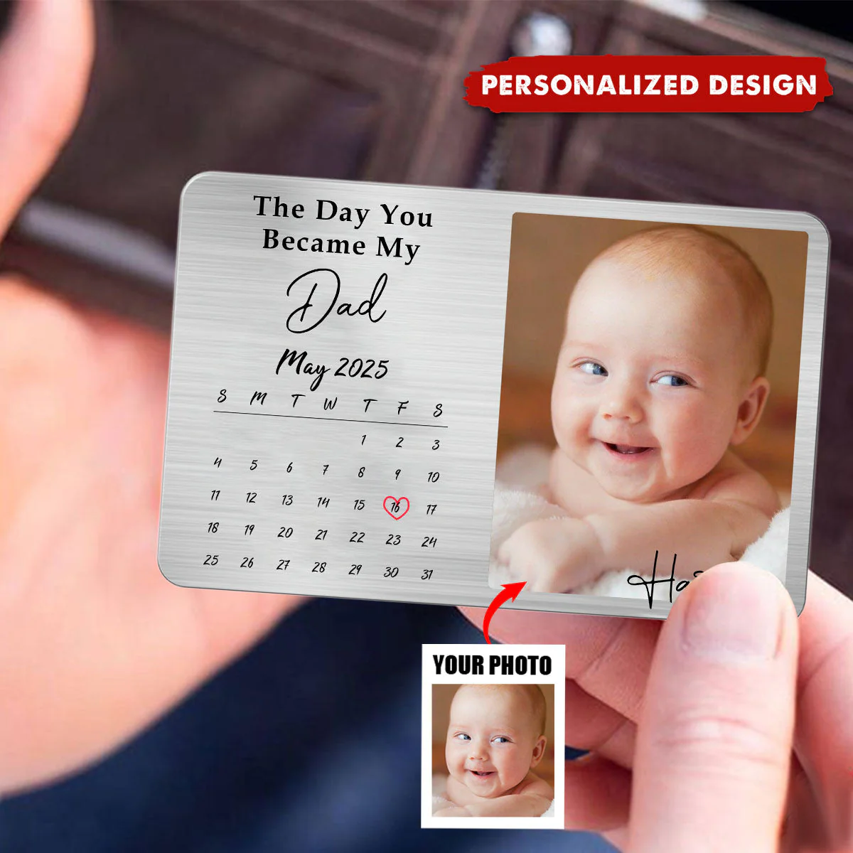 Personalized Metal Wallet Card With Calendar, Father's Day Gift - Image 2