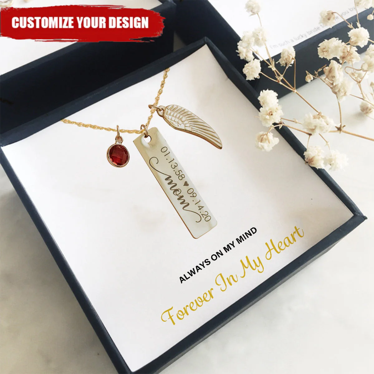 Personalized Monogram Birthstone Unique Wing Necklace - Image 2