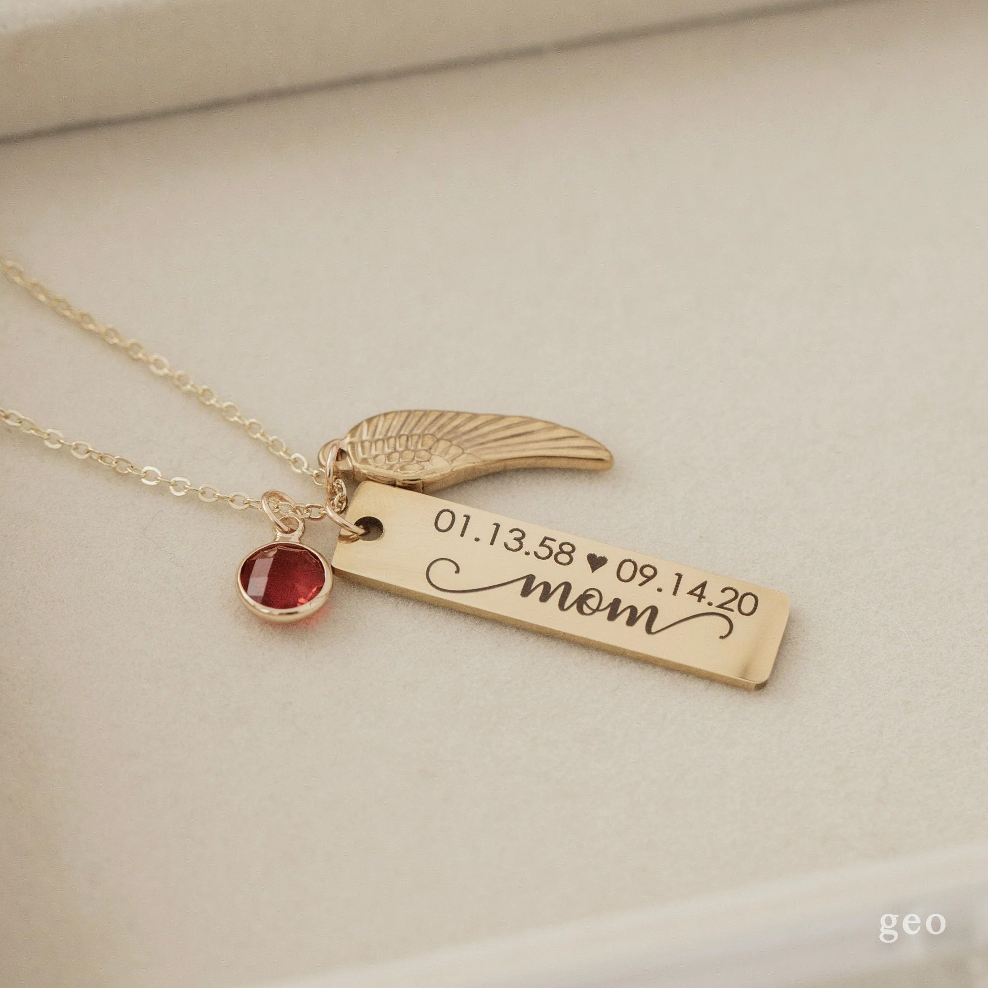 Personalized Monogram Birthstone Unique Wing Necklace - Image 3