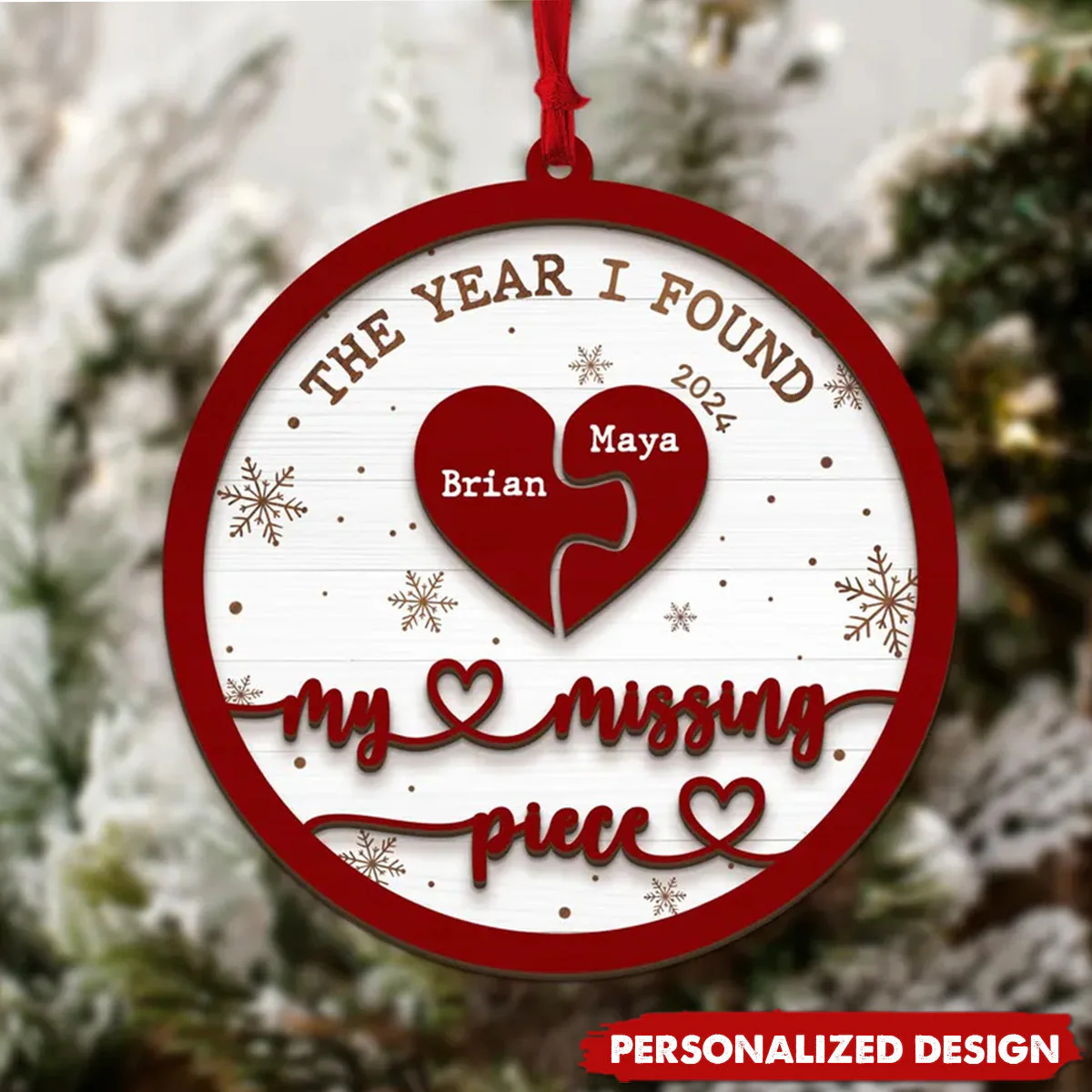 Personalized My Missing Piece Christmas 2-Layer Wood Ornament - Image 2