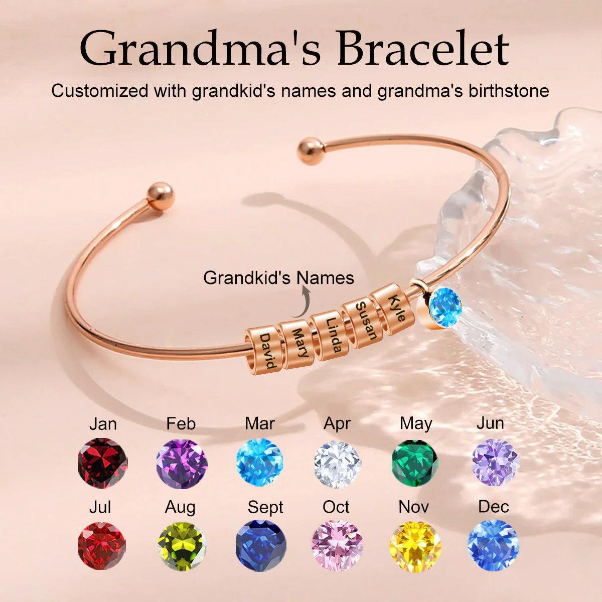 Personalized Name Beads Bracelet With Birthstone, Mother's Day Gift - Image 2
