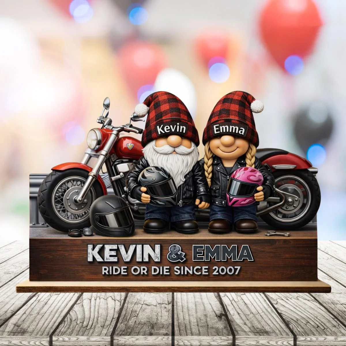 Personalized Name Biker Motorcycle Couple Wood Plaque - Image 2