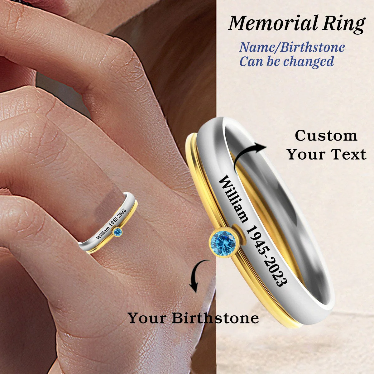 Personalized Name Birthstone Stackable Memorial Ring - Image 3