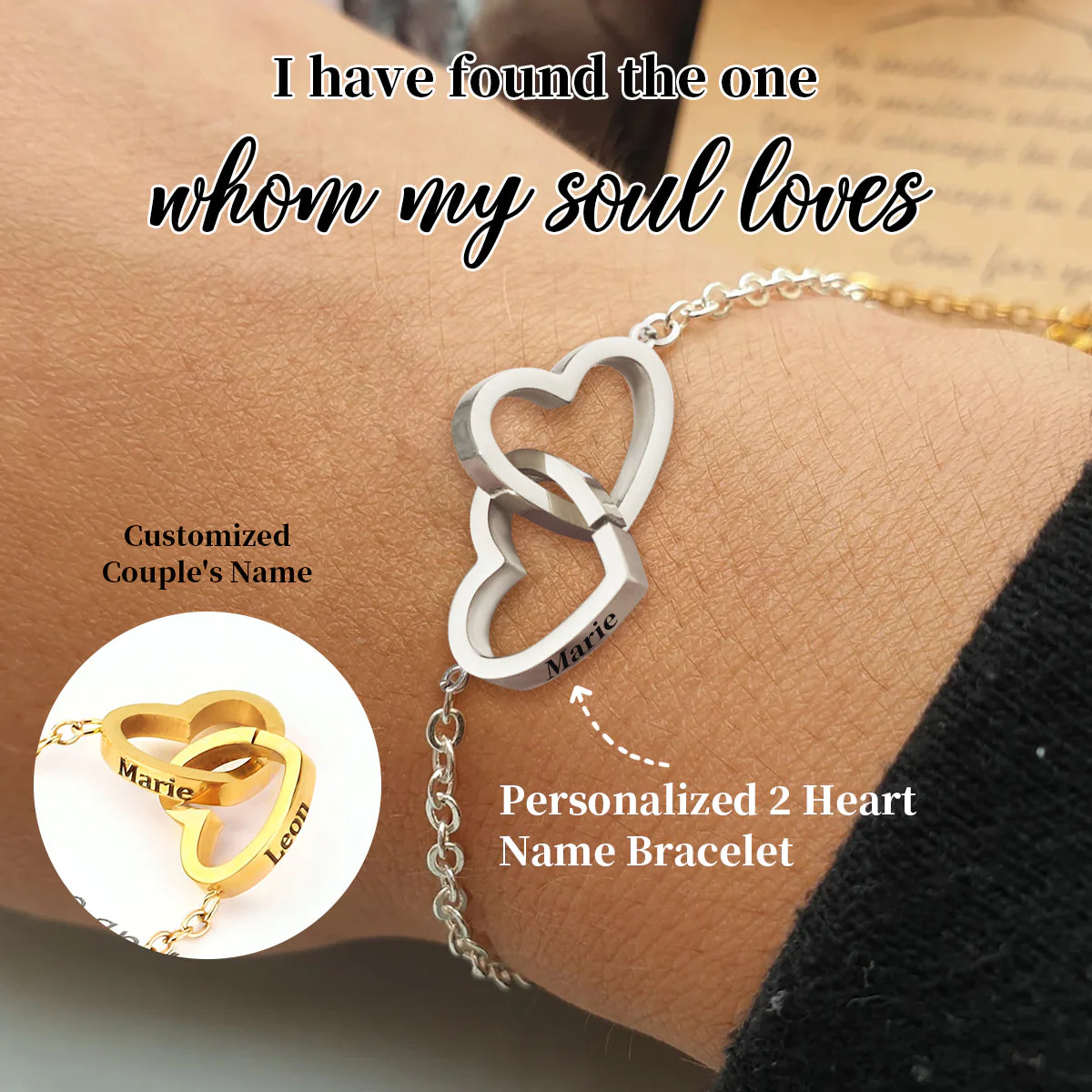 Personalized Name Heart Shaped Couple Bracelet - Image 2
