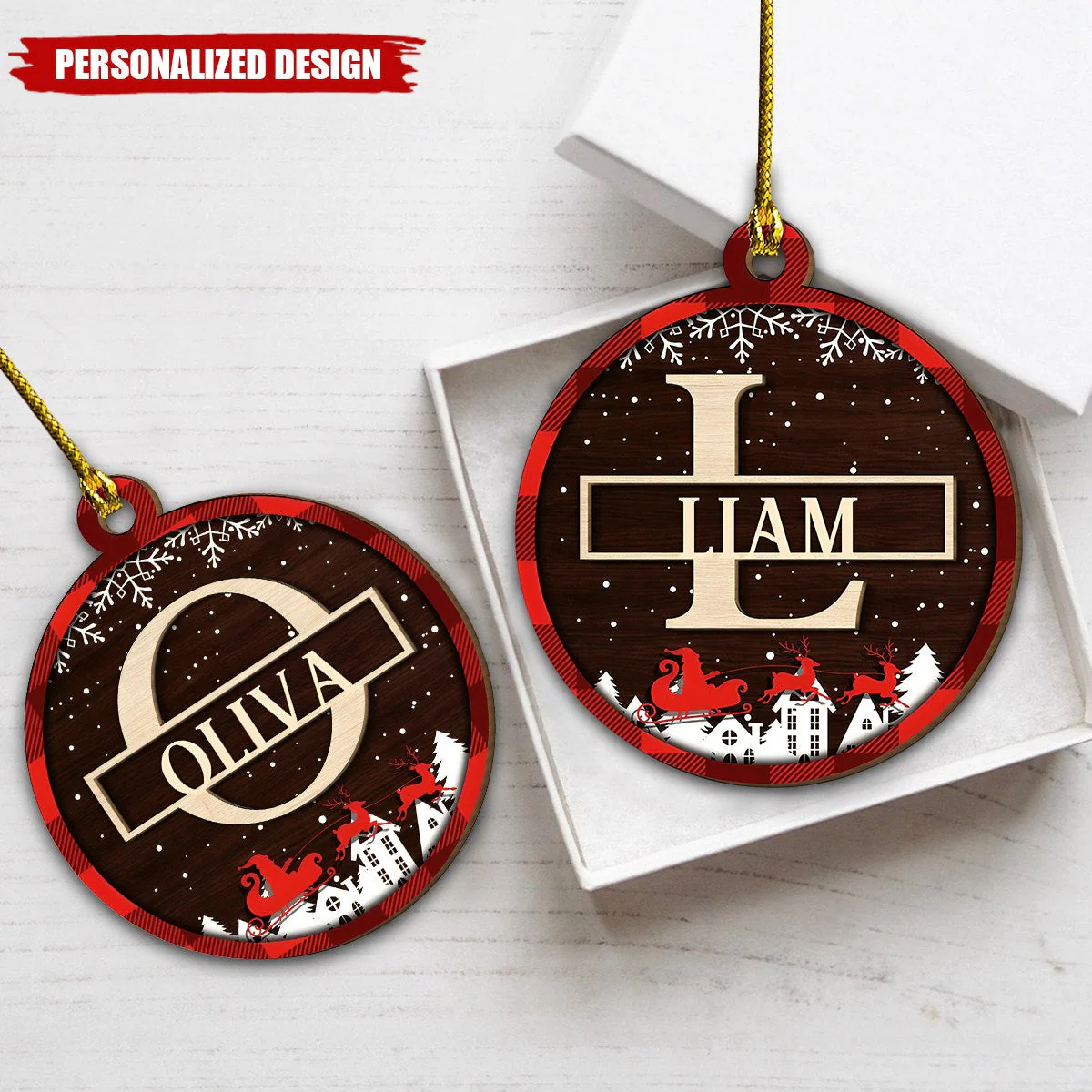 Custom Name Merry Christmas - Personalized Custom 2-layered Wood Ornament - Image 2