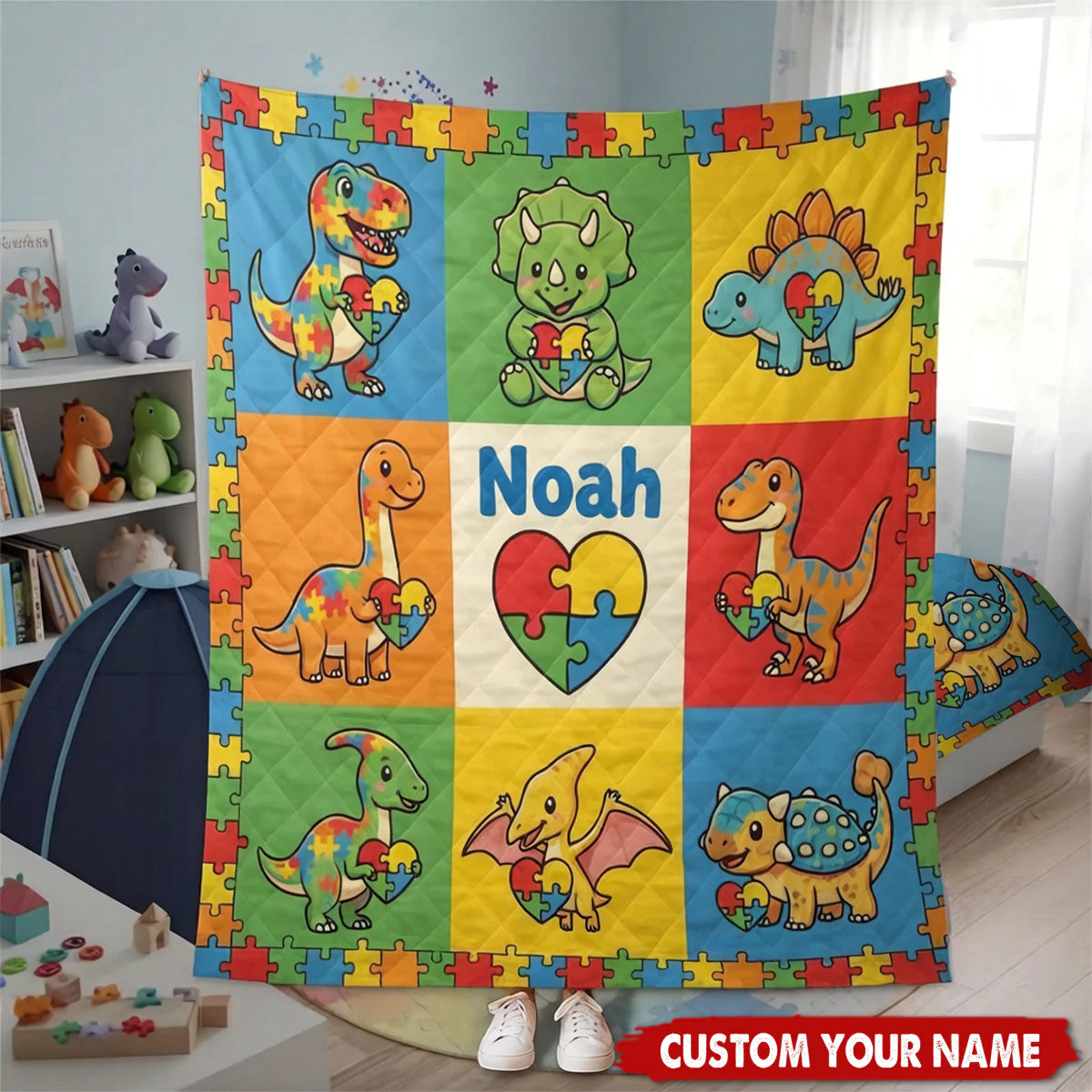 Personalized Name Dinosaur Blanket For Kids Gift - Image 2
