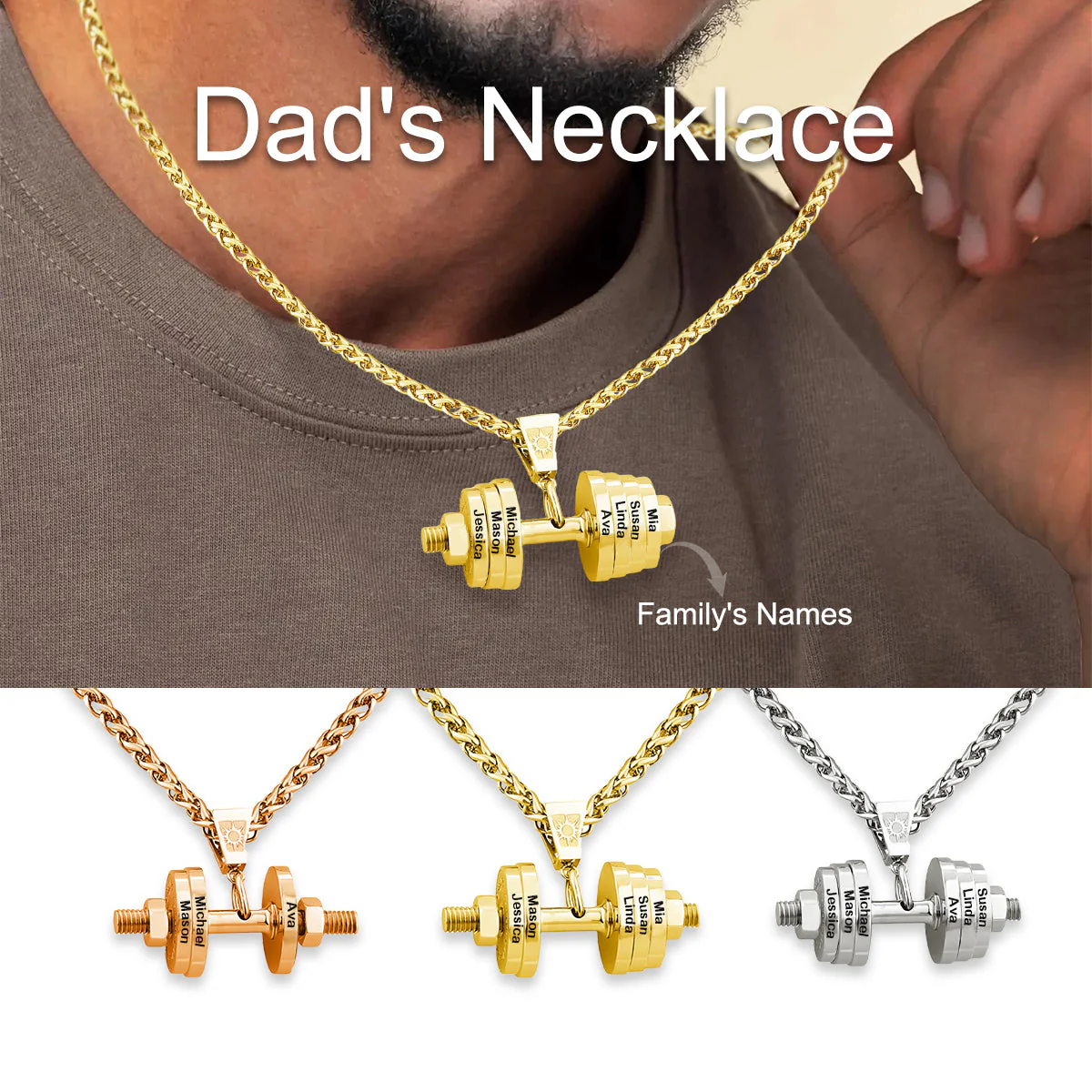 Personalized Name Dumbbell Necklace For Father's Day - Image 2