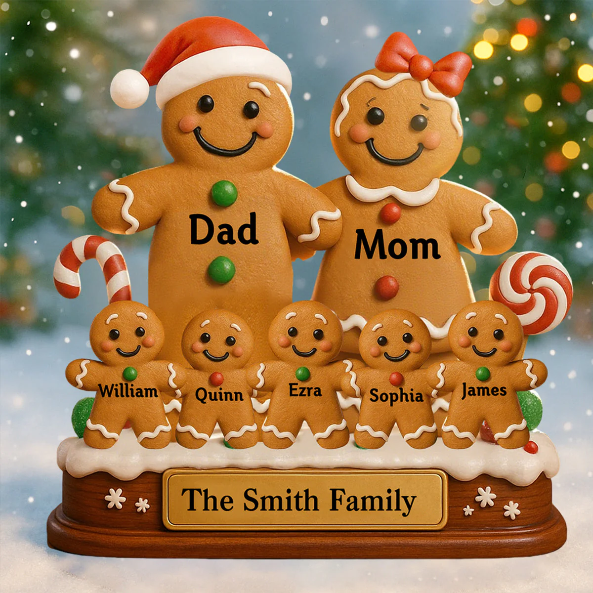 Personalized Name Gingerbread Family Christmas Plaque - Image 2