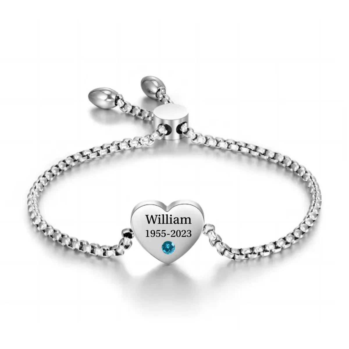 Personalized Name Heart Birthstone Memorial Bracelet - Image 4