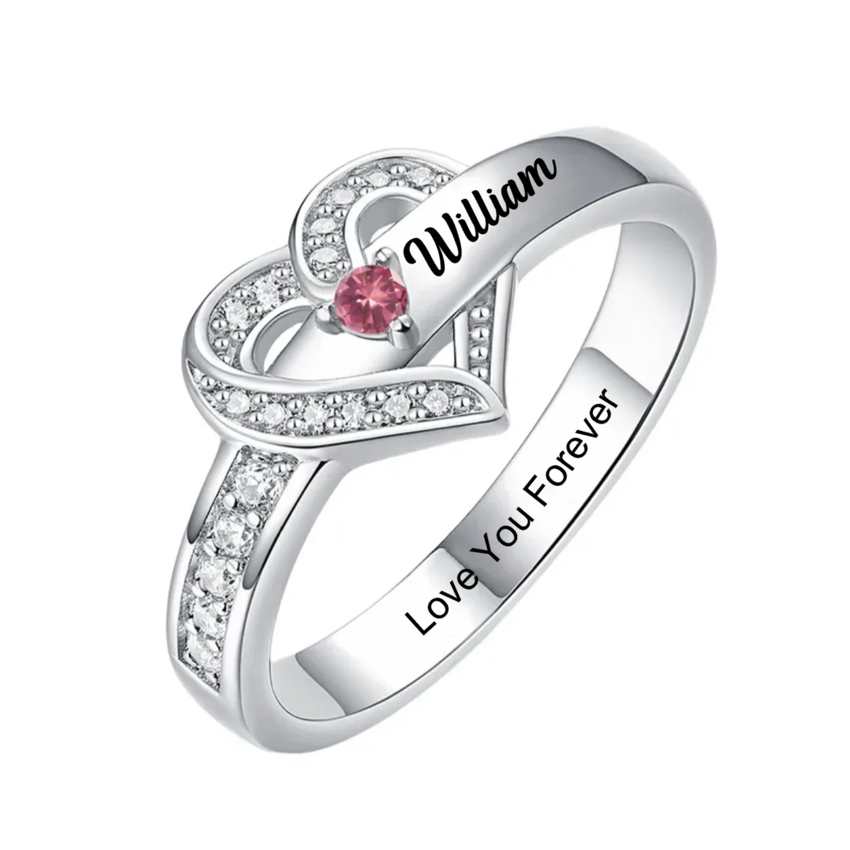 Personalized Name Heart Promise Birthstone Memorial 925 Silver Ring - Image 4