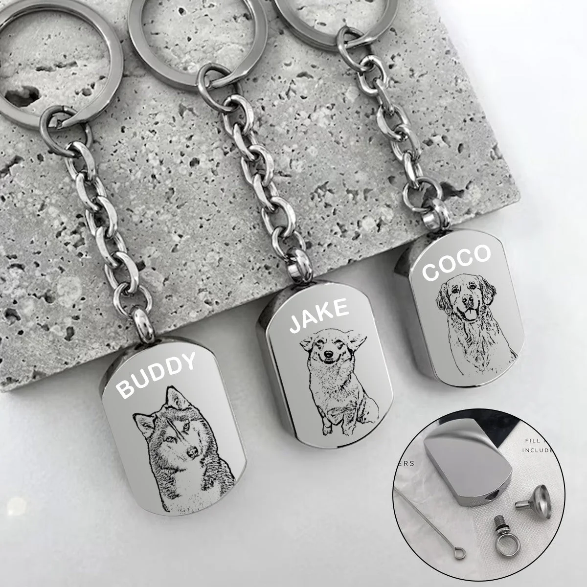 Personalized Photo Engraved Urn Keychain, Pet Keepsake Gift - Image 2
