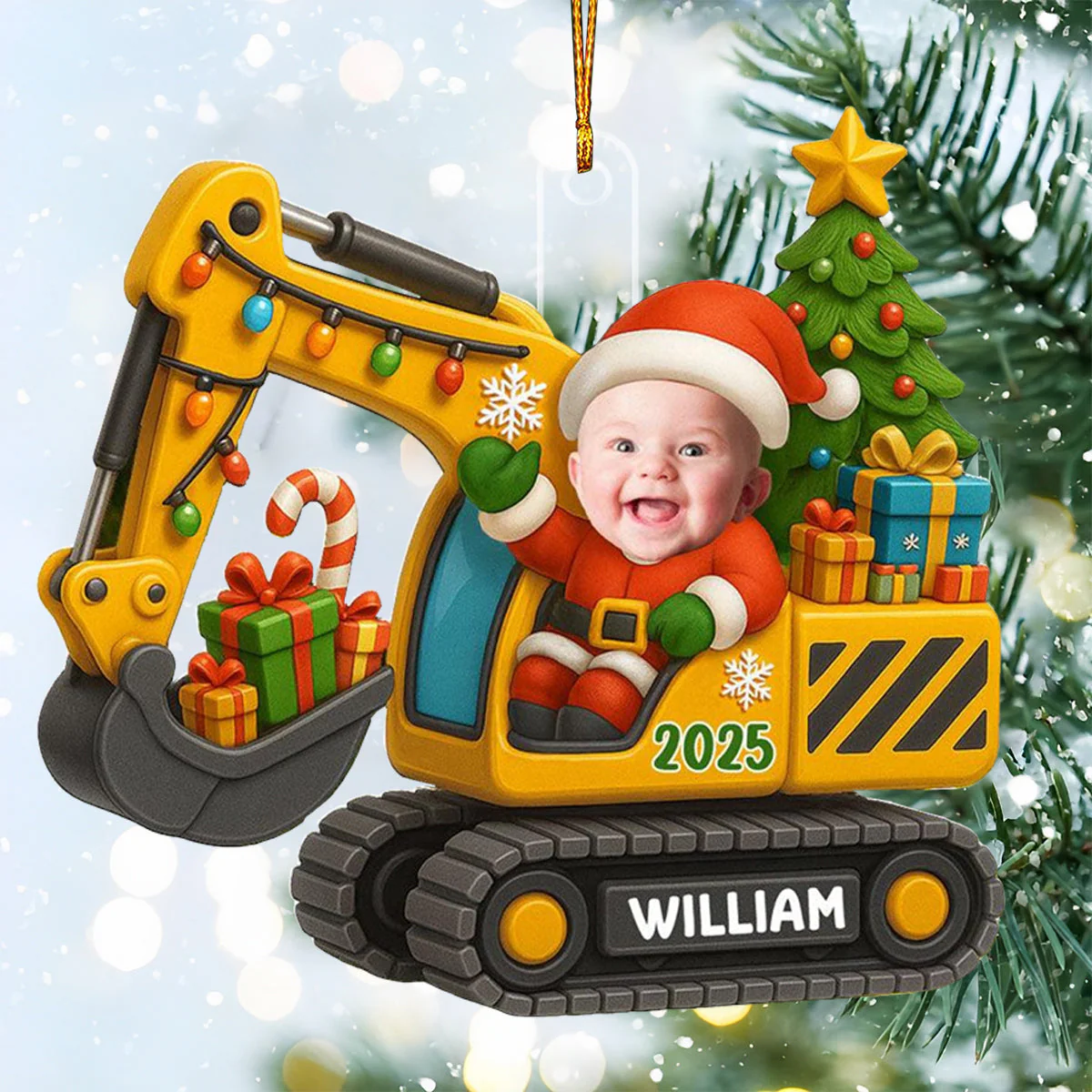 Personalized Photo Baby On Excavator Ornament - Image 2