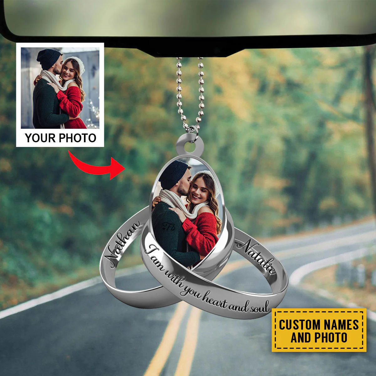 PERSONALIZED PHOTO COUPLE SILVER RINGS ACRYLIC ORNAMENTS - Image 2