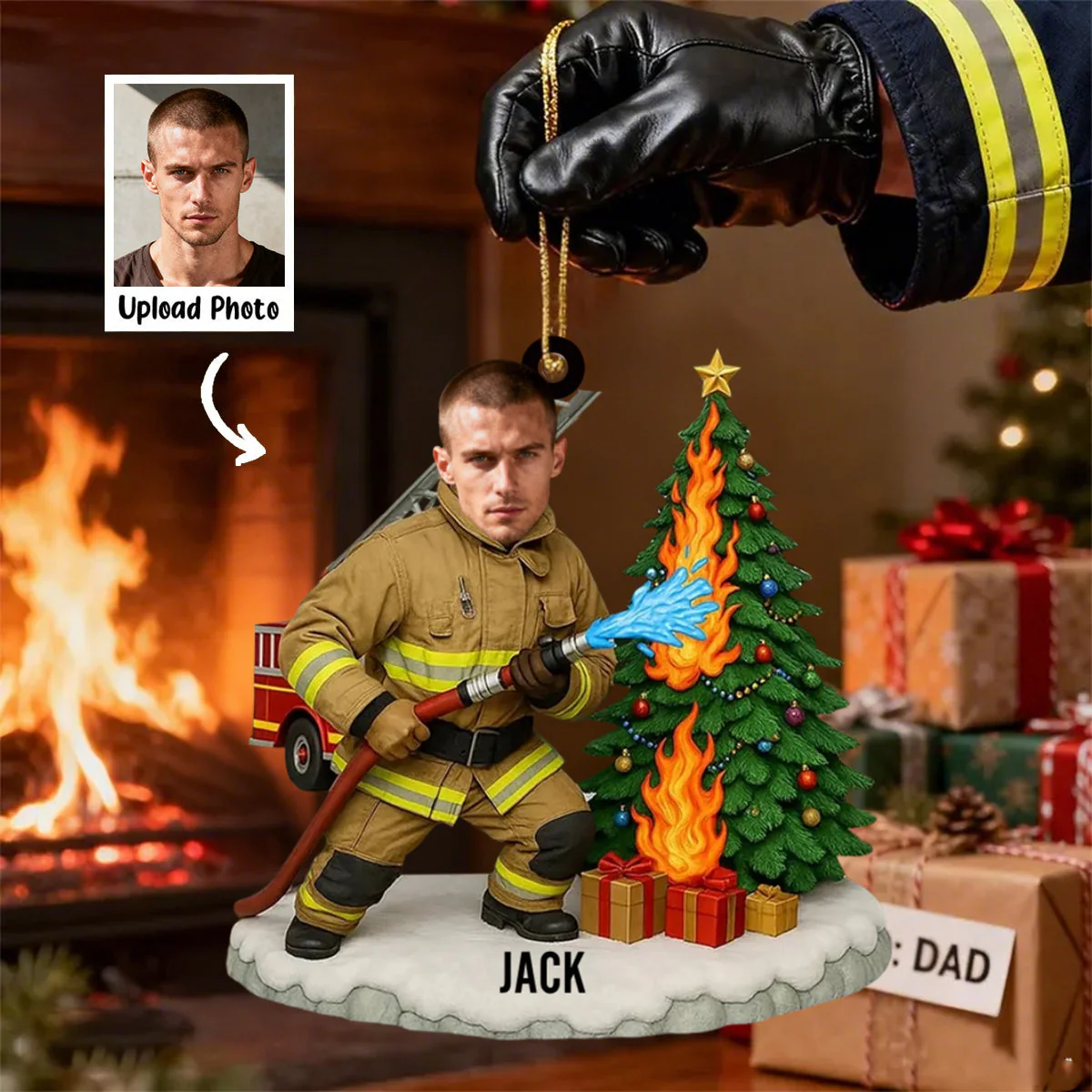 Personalized Photo Firefighter Christmas Ornament - Image 2