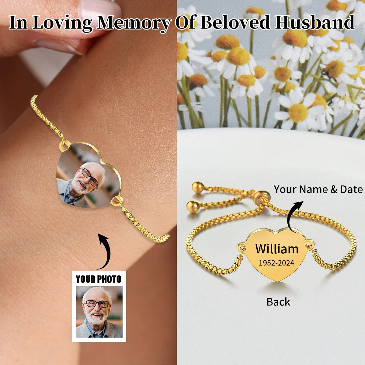 Personalized Photo Name&Date Memorial Bracelet - Image 2
