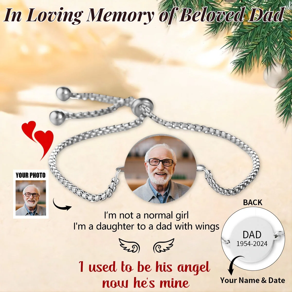 Personalized Photo Name&Date Memorial Bracelet - Image 2