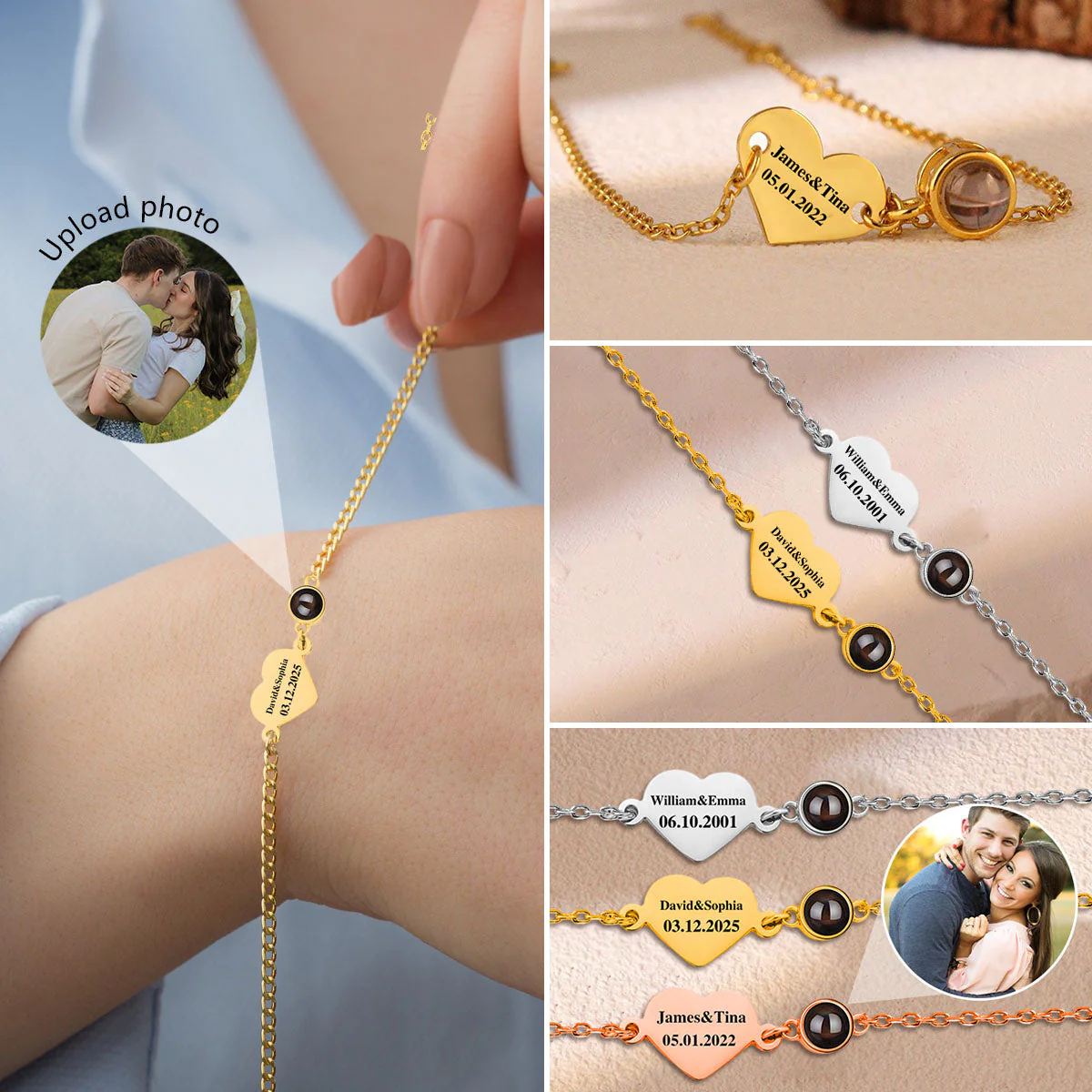 Personalized Photo Projection Bracelet, Gift For Couple - Image 2