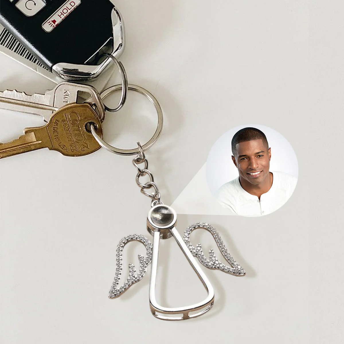 Personalized Photo Projection Keychain With Angel Wings - Image 2