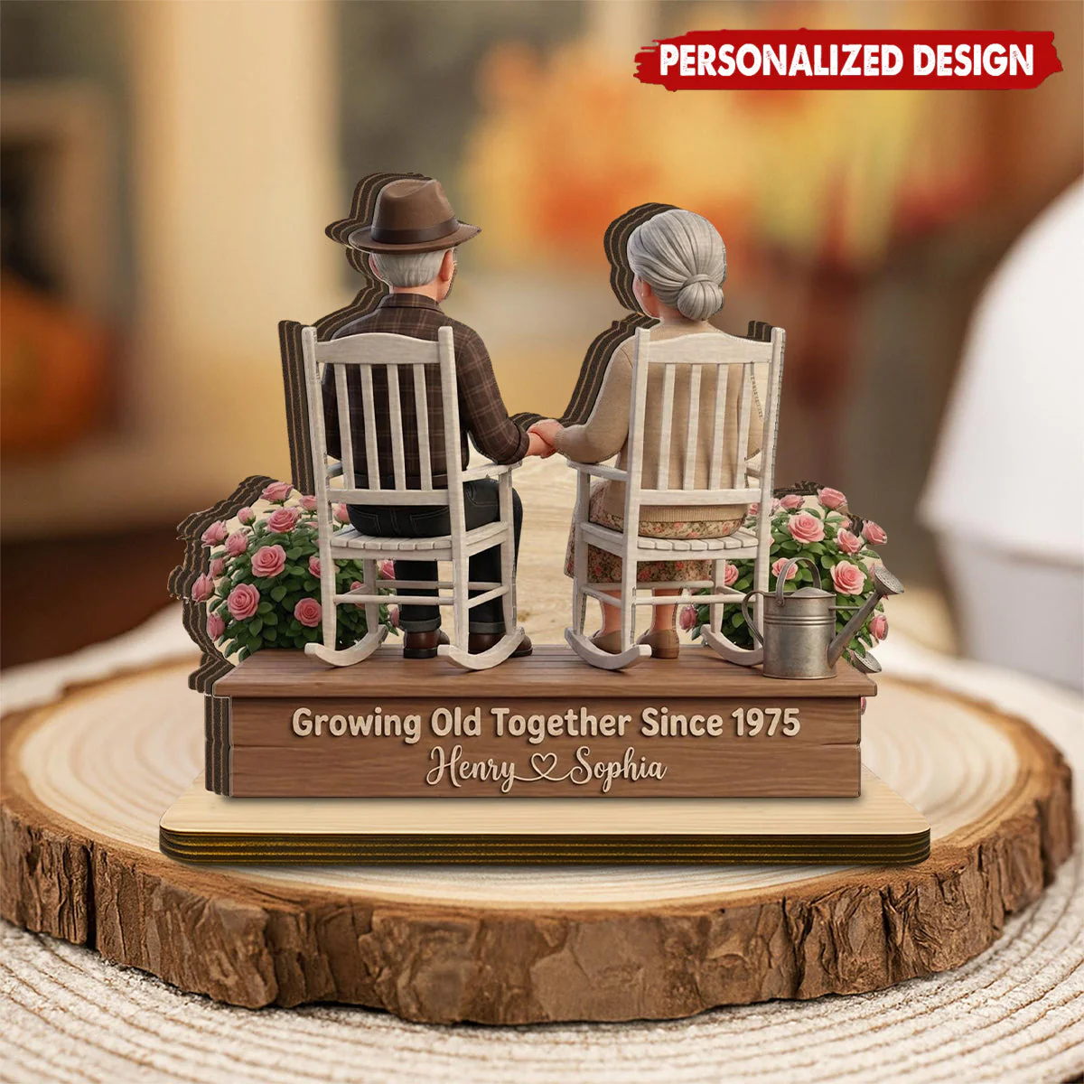 Personalized Plaque - Elderly Couple in Rocking Chairs, Growing Old Together - Image 2