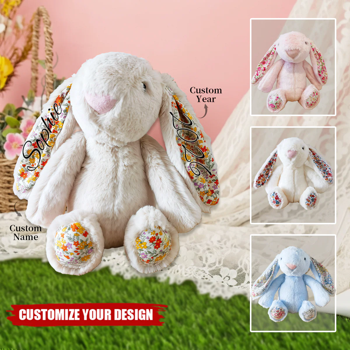 Personalized Plush Bunny With Name And Year, Easter Gift For Kids - Image 2