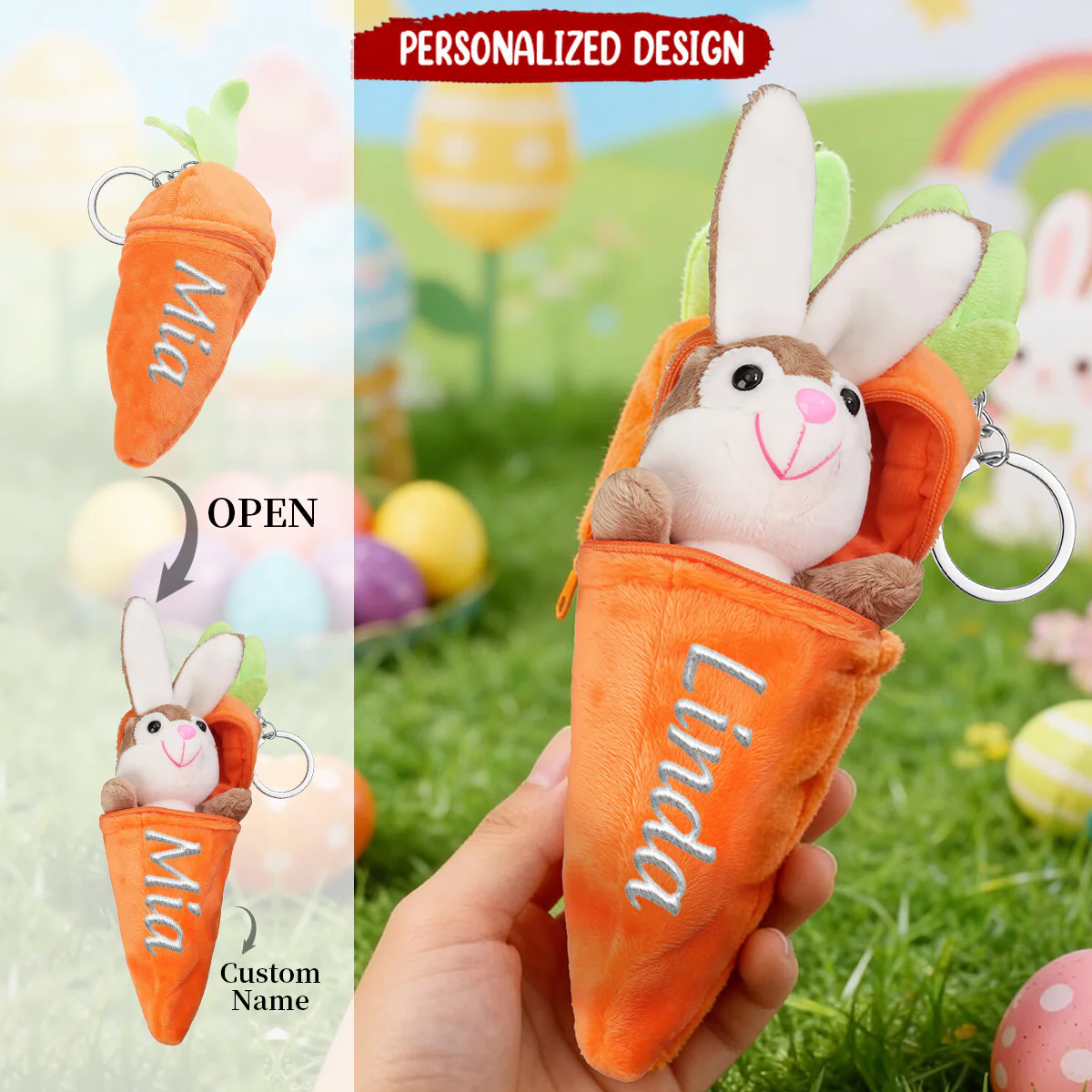 Personalized Embroidered Plush Carrot Keychain Within Bunny Rabbit - Image 2